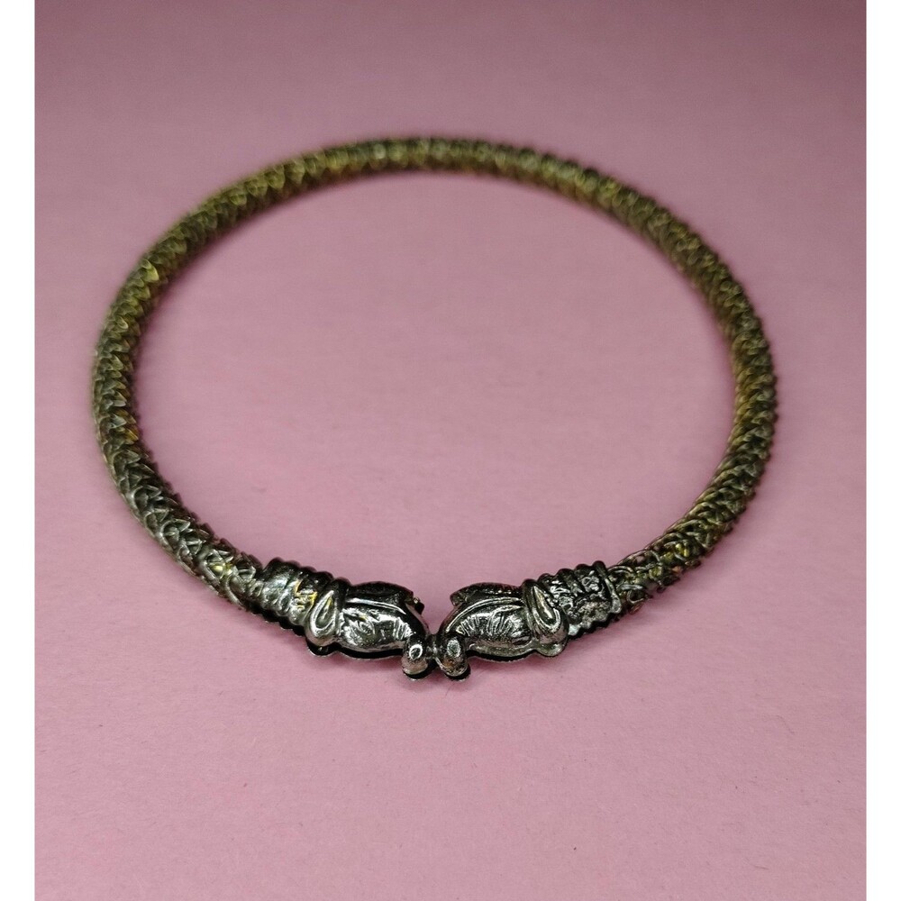 Vintage Woven Metal Bangle Bracelet Gold Tone Clasp Hinged 2.75" Wide Jewelry 1x